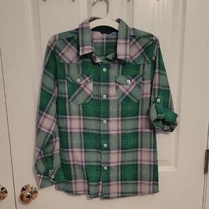 French Toast Boy's Green and Black Plaid Shirt